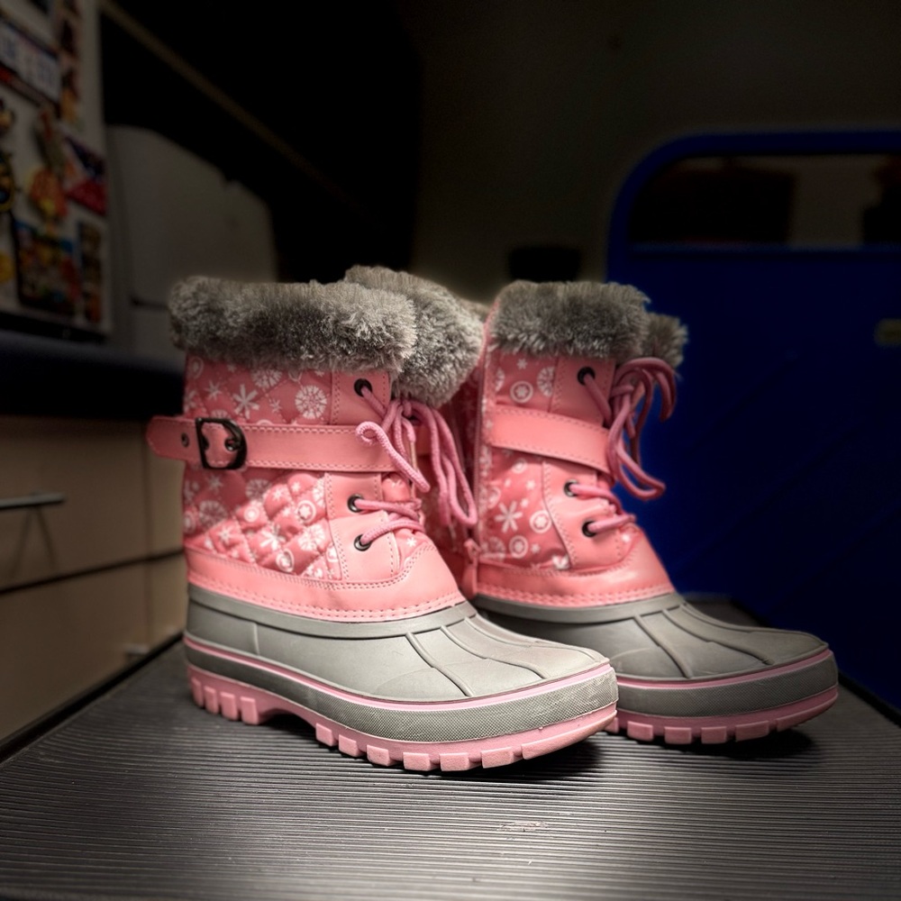 Pink and Gray Snow Boots with Fur Trim